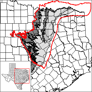 This map shows the extent and location of the Trinity (northern portion) and Woodbine Aquifers GAM.